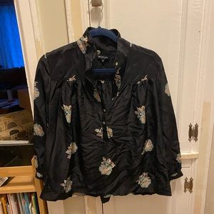 Horses Atelier High Collar Blouse Black Peony